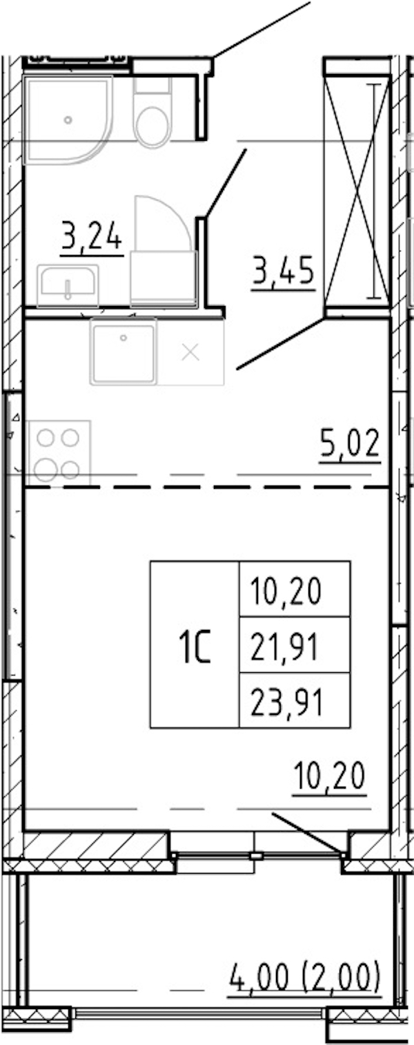 Квартира студия 21.91 м², 12/12 эт., ЖК «Полис Новоселье»
